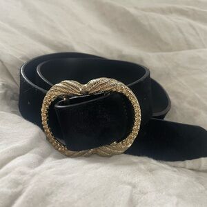 Sezane Suede Black Belt with Gold Textured Buckle